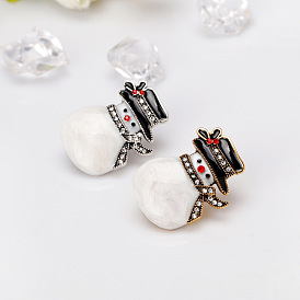 Christmas Snowman Enamel Pin with Rhinestone, Alloy Brooch for Backpack Clothes