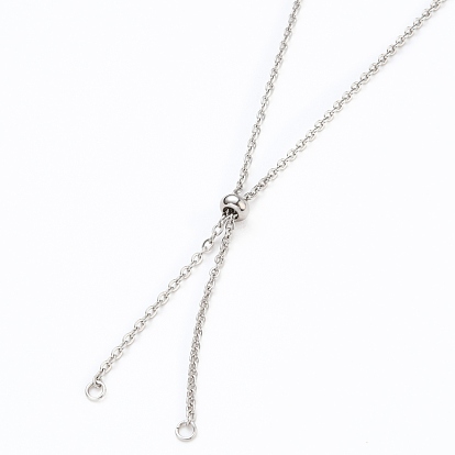 304 Stainless Steel Cable Chain Necklace Making, with Slider Stopper Beads, Lobster Claw Clasps and Heart Extension Chain