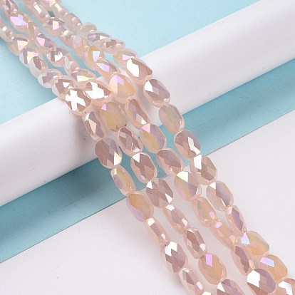 Brins de perles de verre plaquées à facettes, de couleur plaquée ab , couleur unie opaque, ovale