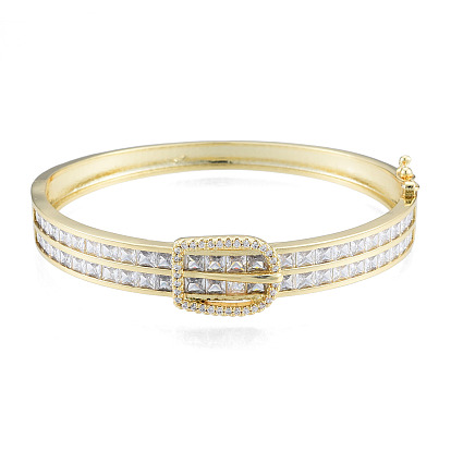 Шарнирный браслет с пряжкой на ремне из кубического циркония, золотые латунные украшения для женщин, без никеля 
