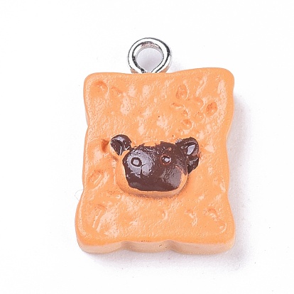 Bread Theme Resin Pendants, Imitation Food, with Platinum Plated Iron Screw Eye Pin Peg Bails, Mixed Shapes