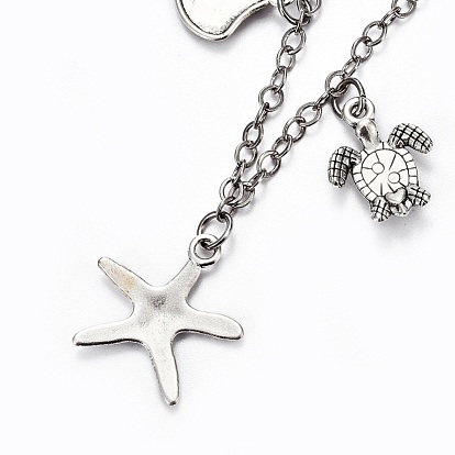 Brass Charm Anklets, with Alloy Charms and Stainless Steel Findings, Ocean Theme