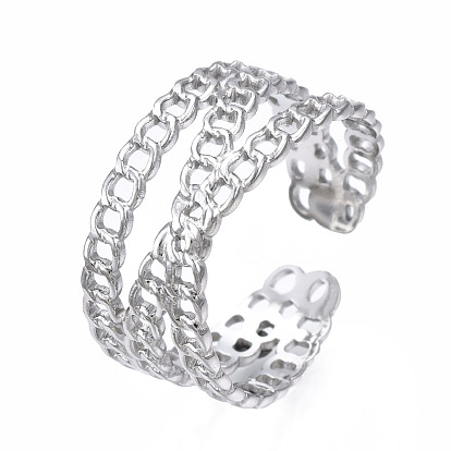 304 Stainless Steel Criss Cross Open Cuff Ring, Chunky Hollow Ring for Women