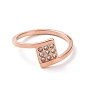 Crystal Rhinestone Square Finger Ring, 304 Stainless Steel Jewelry for Women