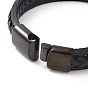 Black Leather Braided Cord Bracelet with 304 Stainless Steel Magnetic Clasps, Flat Punk Wristband for Men Women