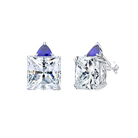 925 Sterling Silver Rectangle Stud Earrings with Cubic Zirconia Earrings for Women, with S925 Stamp