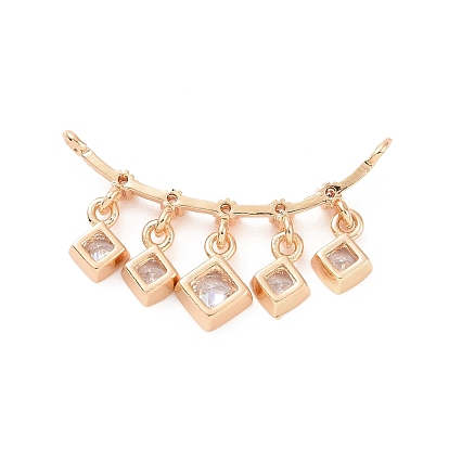 Brass Pave Clear Cubic Zirconia Connector Charms, Rhombus Links