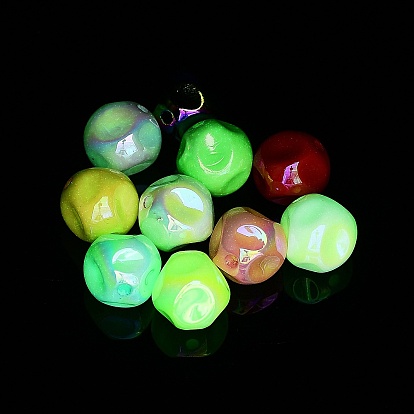 Placage uv perles acryliques opaques, iridescent, perles lumineuses, brillent dans le noir, figue