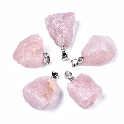 Rose pendentifs quartz, avec des bails en fer plaqué platine, nuggets