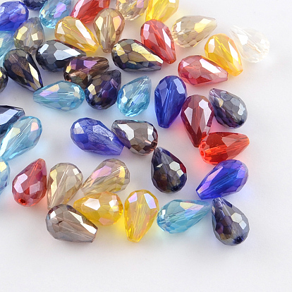 Perles de verre en forme de larme plaquées couleur ab, facette