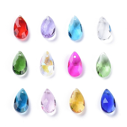 72Pcs 12 Colors Birthstone Charms Glass Pendants, Faceted, Teardrop