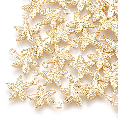 Brass Charms, Real 18K Gold Plated, Starfish/Sea Stars