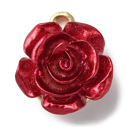Opaque Resin Rose Pendants, Flower Charms with Golden Plated Alloy Findings