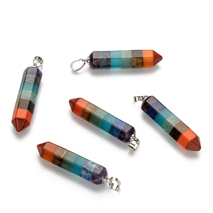Yoga Chakra Jewelry, Natural & Synthetic Gemstone Pendants, with Platinum Plated Brass Findings, Hexagon
