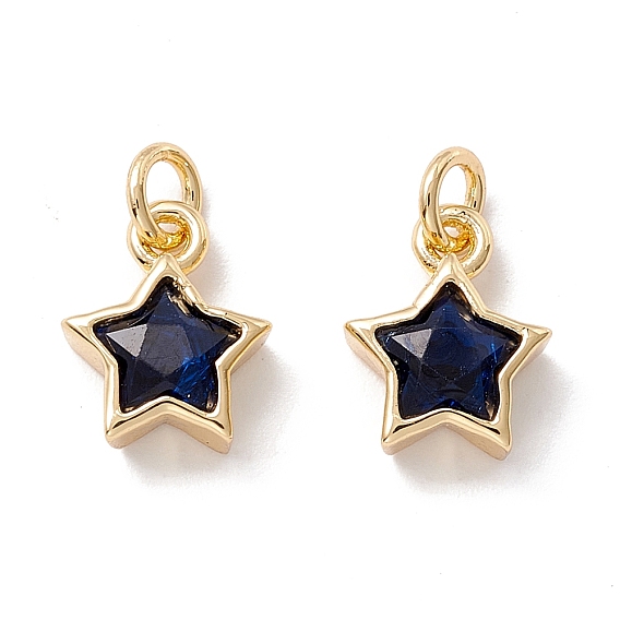 Brass Cubic Zirconia Charms, Real 18K Gold Plated, Star