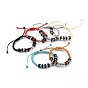 Unisex Adjustable Korean Waxed Polyester Cord Braided Bead Bracelets, with Brass Rhinestone Spacer Beads, Coconut Beads and Alloy Hangers Links