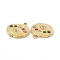 Vacuum Plating 201 Stainless Steel Pendants, with Rhinestone, Real 18K Gold Plated, Flat Round with Eye Charms