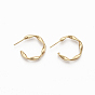 Semicircular Brass Stud Earrings, Half Hoop Earrings, Twited Letter C Shape, Nickel Free, Real 18K Gold Plated