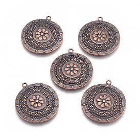 Tibetan Style Alloy Carved Flat Round Pendants, Lead Free and Cadmium Free