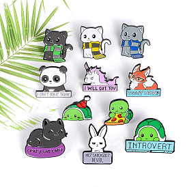 Cute Animal Alloy Brooch Pin Set with Bunny, Turtle, Cat, Fox, Panda and Unicorn