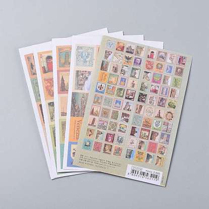 Forme de timbre étiquette de papier de bricolage image paster autocollants, modèle mixte, 22~56x16~44mm, environ 5 feuilles / set