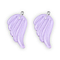 Translucent Resin Pendants, Wing Charms, with Platinum Plated Iron Loops and Glitter Powder