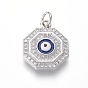 Brass Micro Pave Cubic Zirconia Pendants, with Enamel, Eight Trigrams with Evil Eyes, Clear