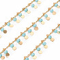 Cadenas de latón hechas a mano, con perlas de vidrio, soldada, carrete, encantos planas redondas, real 18 k chapado en oro
