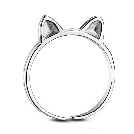 SHEGRACE Adjustable Lovely 925 Sterling Silver Cuff Tail Ring, with Cat Ears, 16mm