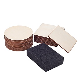 Cabochons en bois et tampons à récurer en éponge, formes mixtes