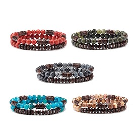 Natural & Synthetic Mixed Stone Beads Energy Stretch Bracelets Set, Coconut Beads Bracelets for Girl Women