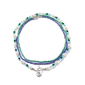 3шт 3 набор ожерелий из натурального жемчуга и стеклянных бусин, Кристалл горный хрусталь римские цифры подвески ожерелья для женщин