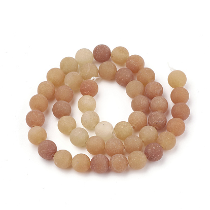 Natural Red Aventurine Beads Strands, Frosted, Round