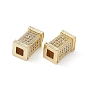 Brass Micro Pave Clear Cubic Zirconia Beads, Cuboid
