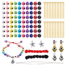 Nbeads 477Pcs Evil Eye Beads Kit for DIY Jewelry Making, Including Evil Eye Resin Beads, Nylon Thread, Alloy Pendants & Tube Bails, Iron Flat Head Pins, Stainless Steel Big Eye Beading Needles