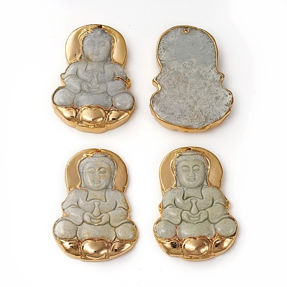Pendentifs en jadéite naturelle galvanisée, avec les accessoires en laiton, Bouddha