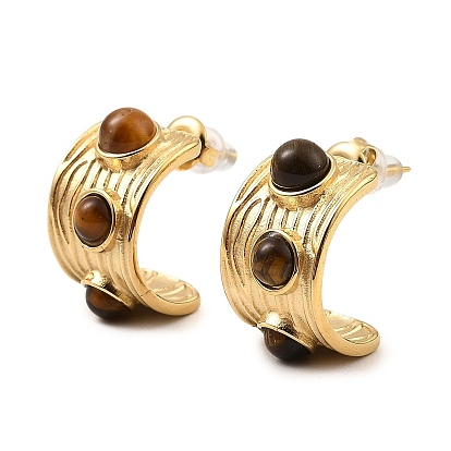 Real 18K Gold Plated 304 Stainless Steel Arch Stud Earrings with Resin Beaded