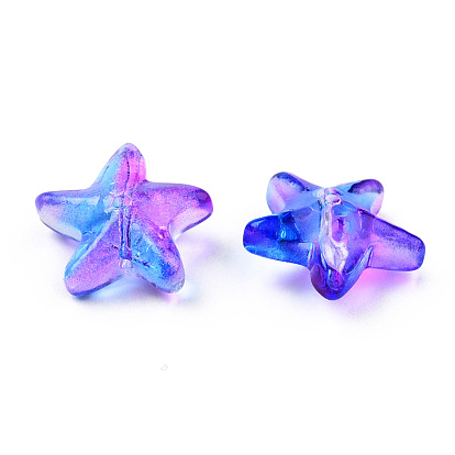 Transparent Spray Painted Glass Beads, Two Tone, Starfish