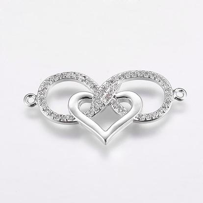 Brass Micro Pave Cubic Zirconia Links, Infinity with Heart