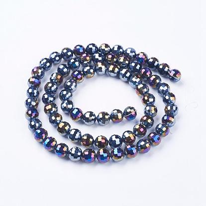 Perles en verre electroplate, de couleur plaquée ab , à facettes (96 facettes), ronde