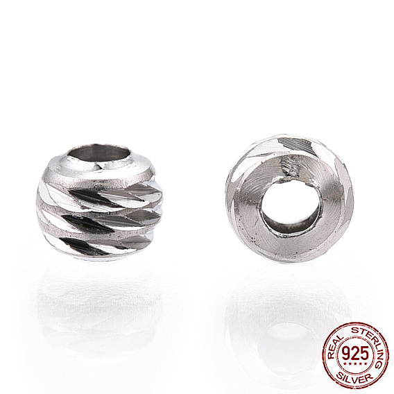 925 Sterling Silver Beads, Grooved Round, Nickel Free