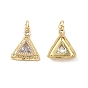 Brass Micro Pave Clear Cubic Zirconia Pendants, with Glass and Jump Ring, Triangle Charm