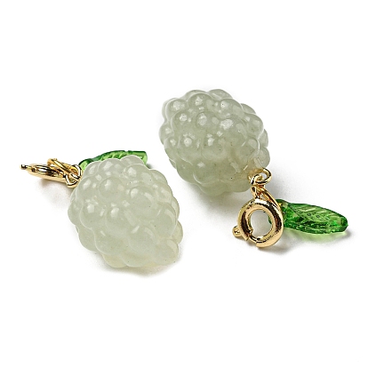 Décorations pendentif de raisins de jade xiuyan naturel, ornements de fruits avec fermoirs à ressort en laiton