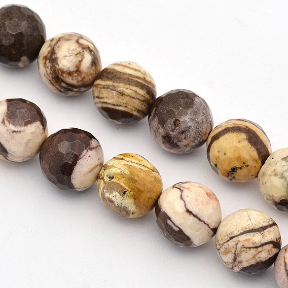 Facettes rondes zébrées naturelle perles de jaspe brins