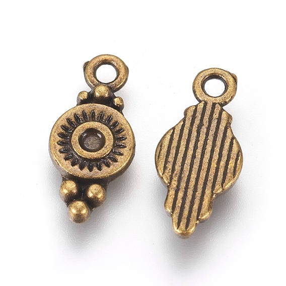 Tibetan Style Alloy Charms, Lead Free and Cadmium Free, Flat Round, 16x7x1.5mm, Hole: 1.5mm