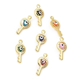 Brass Enamel Charms, Real 18K Gold Plated, Long-Lasting Plated, Lead Free & Cadmium Free, Key with Evil Eye Charm