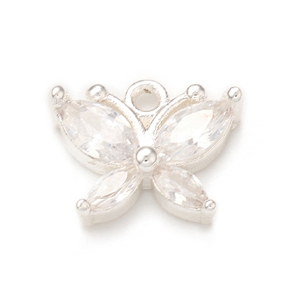 Pendentifs en verre clair, avec les accessoires en laiton, charmes de papillon