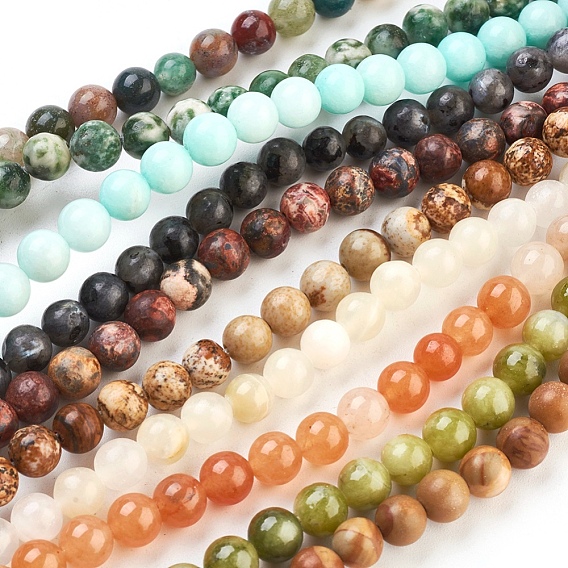 Mixed Gemstone Beads Strands, Round