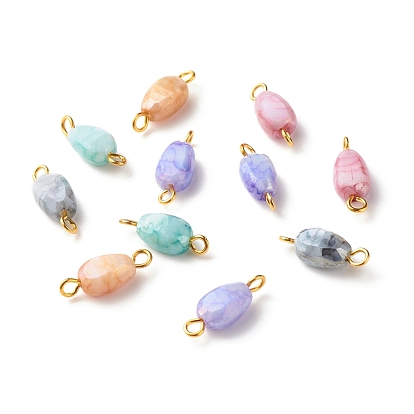 Conectores de enlaces de perlas de vidrio craquelado pintado para hornear opacas, con lazos dorados de latón, facetados, trapezoide