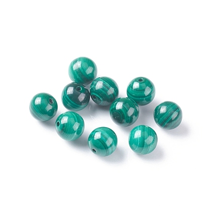 Natural Malachite Beads, Half Drilled, Round